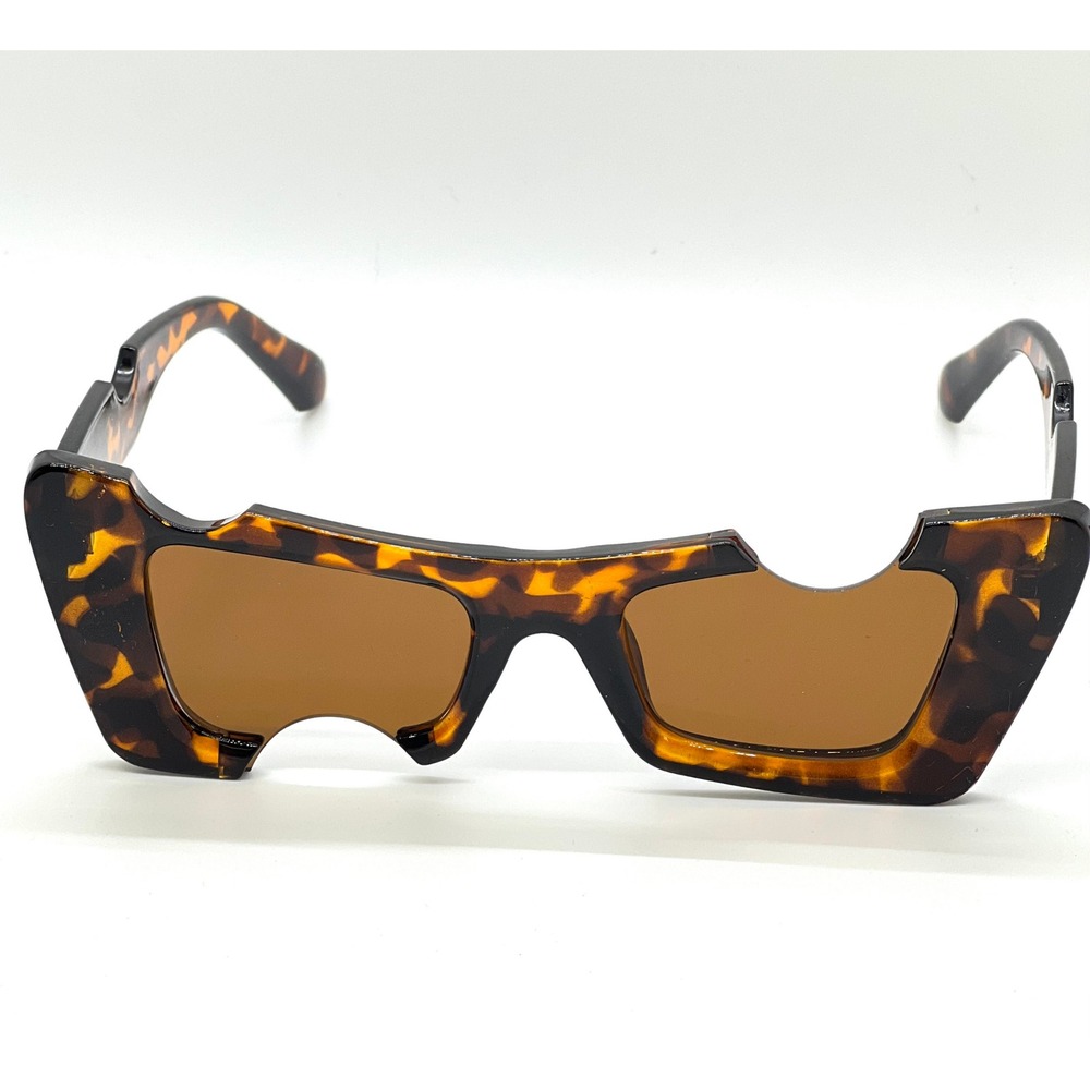 Statement Sunglasses Tortoise Brown Unique Cut Out Frame Fashion Shades‎ Lentes - Picture 2 of 4